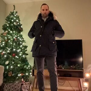 Woolrich Men's L Navy Arctic Parka Jacket with Fur Trim